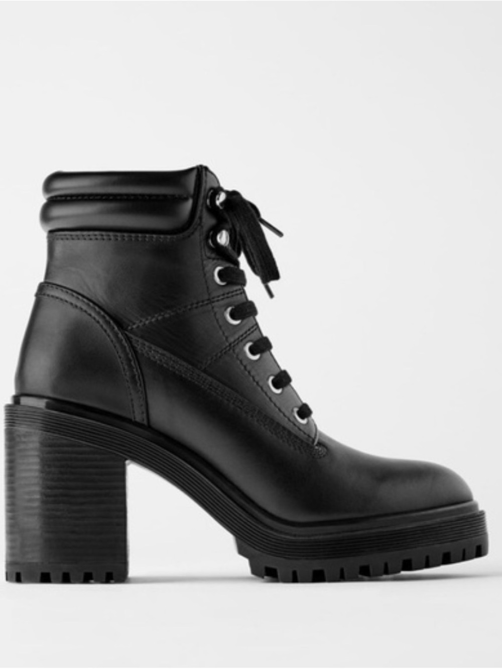 Zara Black Lace-Up Chunky Heel Ankle Boots